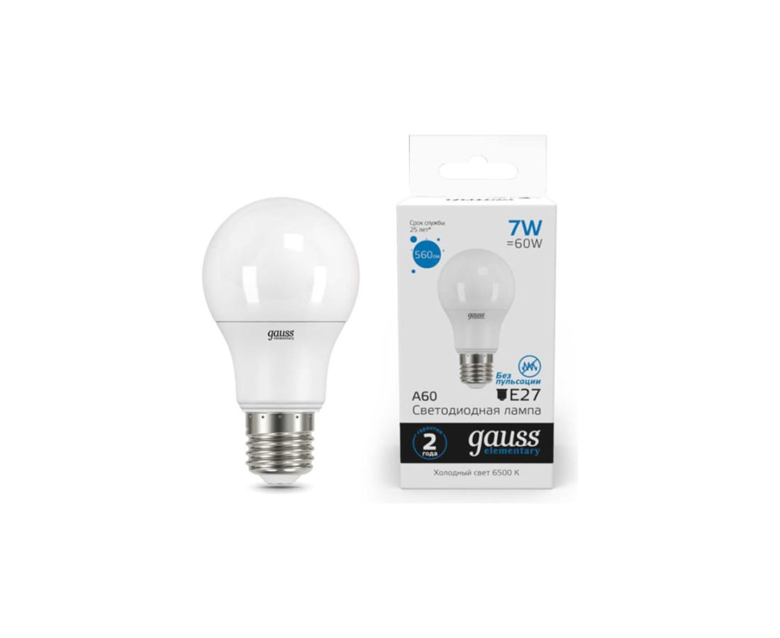 LED ნათურა A60 7W E27 6500K el - 102502307 gauss — ნათურა და ვაზნა